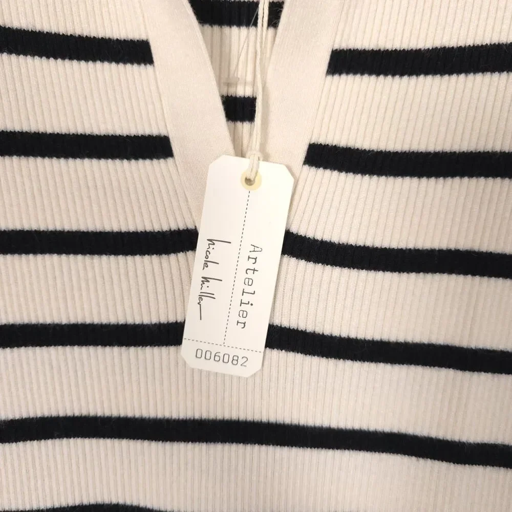 ARTELIER NICOLE MILLER Women's New LARGE Midi Dress Striped Polo Knit 006082